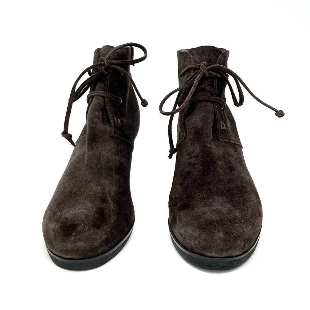Via Spiga Mirren Ankle Boots Olive Brown Suede Wedge Heel Laced Women’s Size 8.5